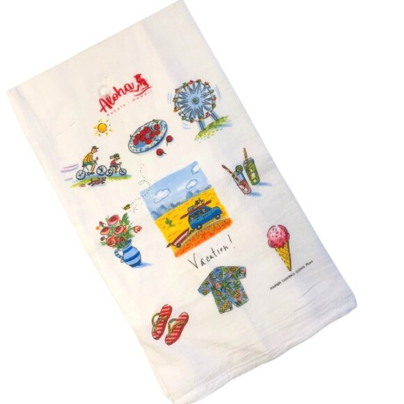 Hawaii Aloha Kitchen Cotton Tea Towel Dog and Vacation Print Set of 2 Gift  New - Picture 3 of 5